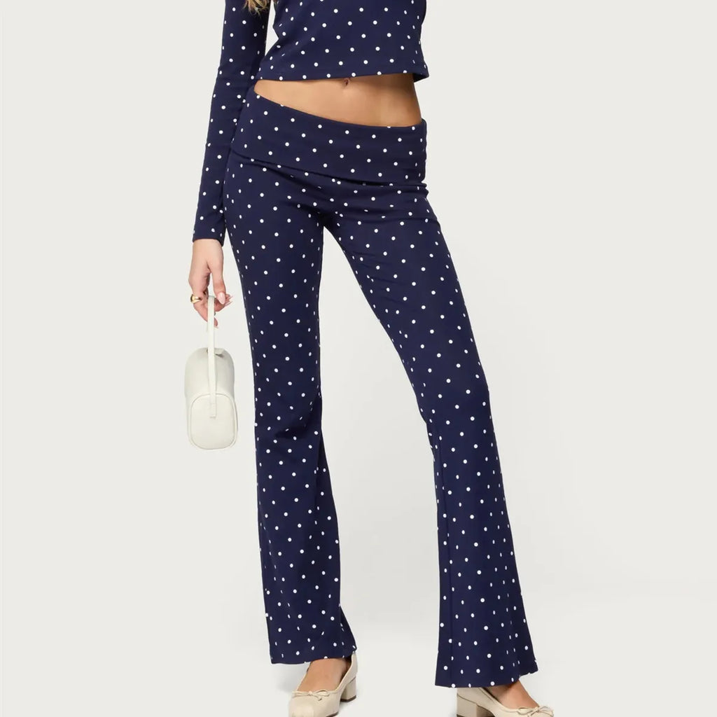 Polka Dot Wide Leg Flare Low Waist Pants