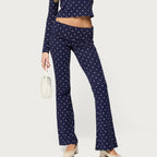 Polka Dot Wide Leg Flare Low Waist Pants