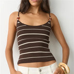 Bead Front Spaghetti Strap Cami Top Casual Sleeveless Crop Top Slim Fit
