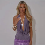 Glam Sequin Halter Top And Pleated Backless Skirt Set