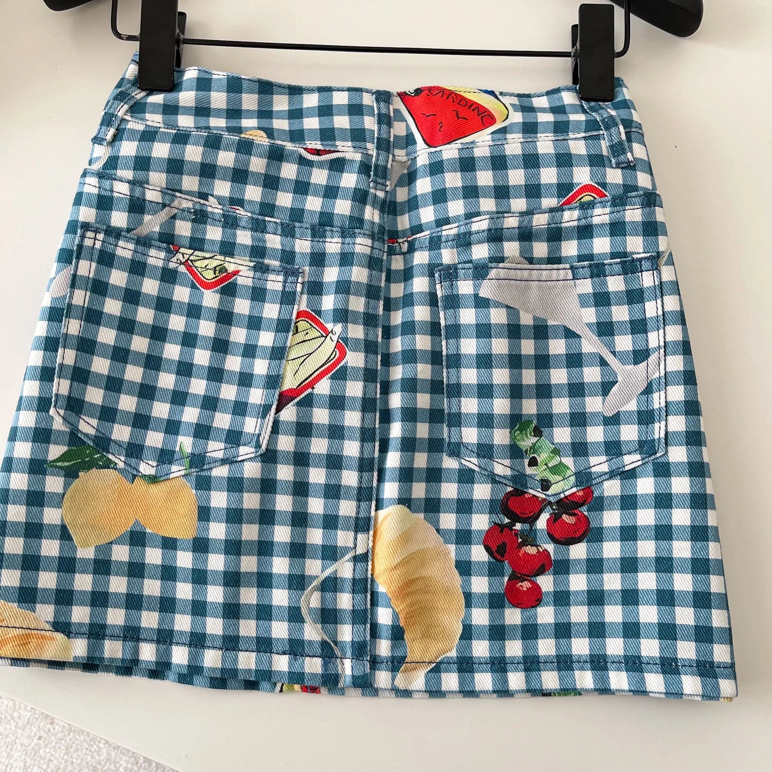 Retro Fruit Plaid Mini Skirt With Button Detail A Line