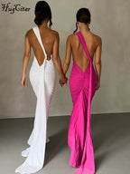 One Shoulder Backless Ruched Dress