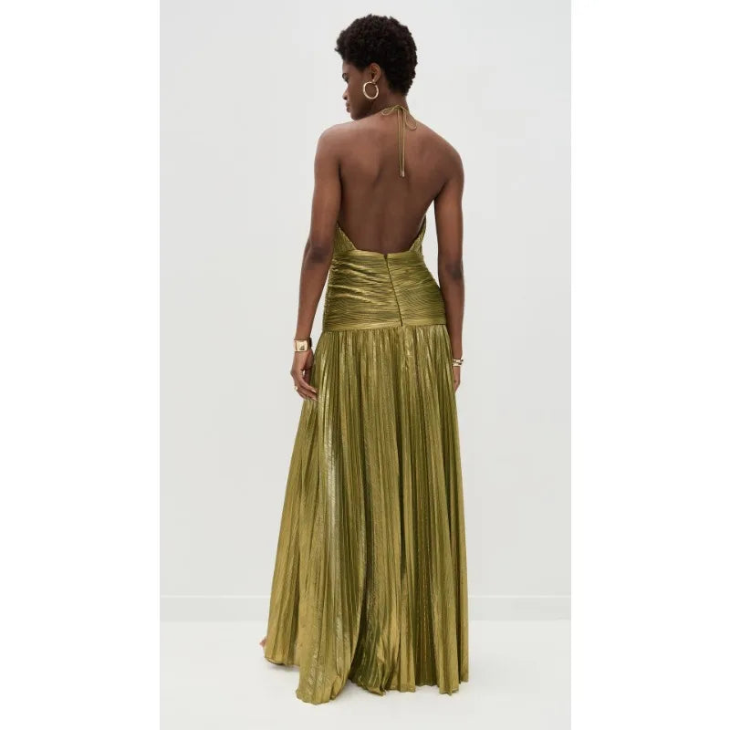 Off Shoulder Corset Halter Evening Gown With Slit