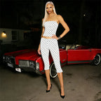 Vintage Polka Dot Two Piece Set Strapless Tube Top And Capri Pants