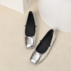 Metallic Square-Toe Mary Janes Slip-On Flats