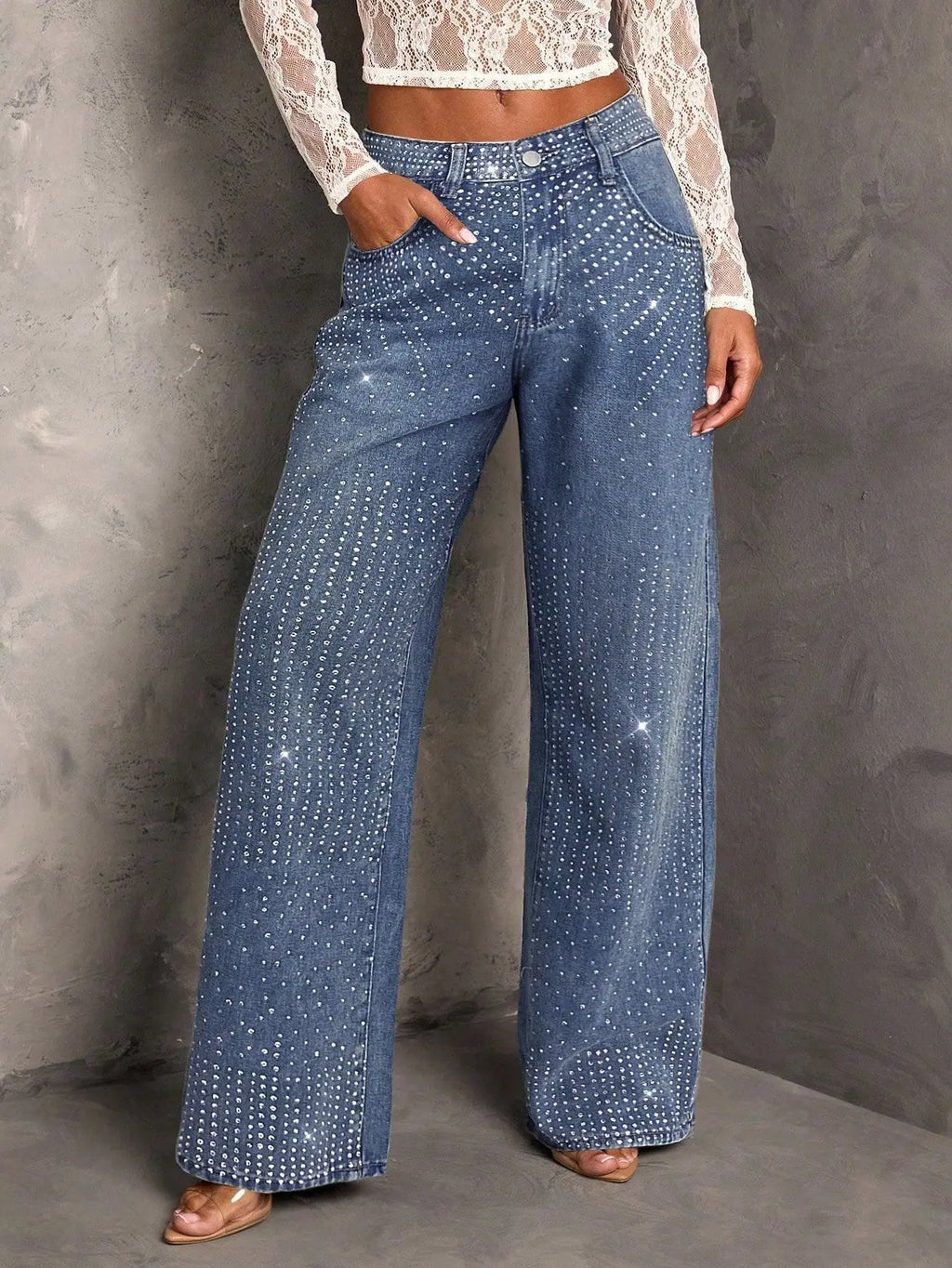 Vintage Denim Wide Leg Pants For Women