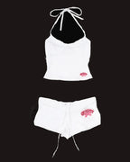 Graphic Letter Print Crop Top With Shorts Grunge Streetwear Vibe
