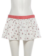 Cherry Plaid Y2K Backless Crop Top Skirt Set