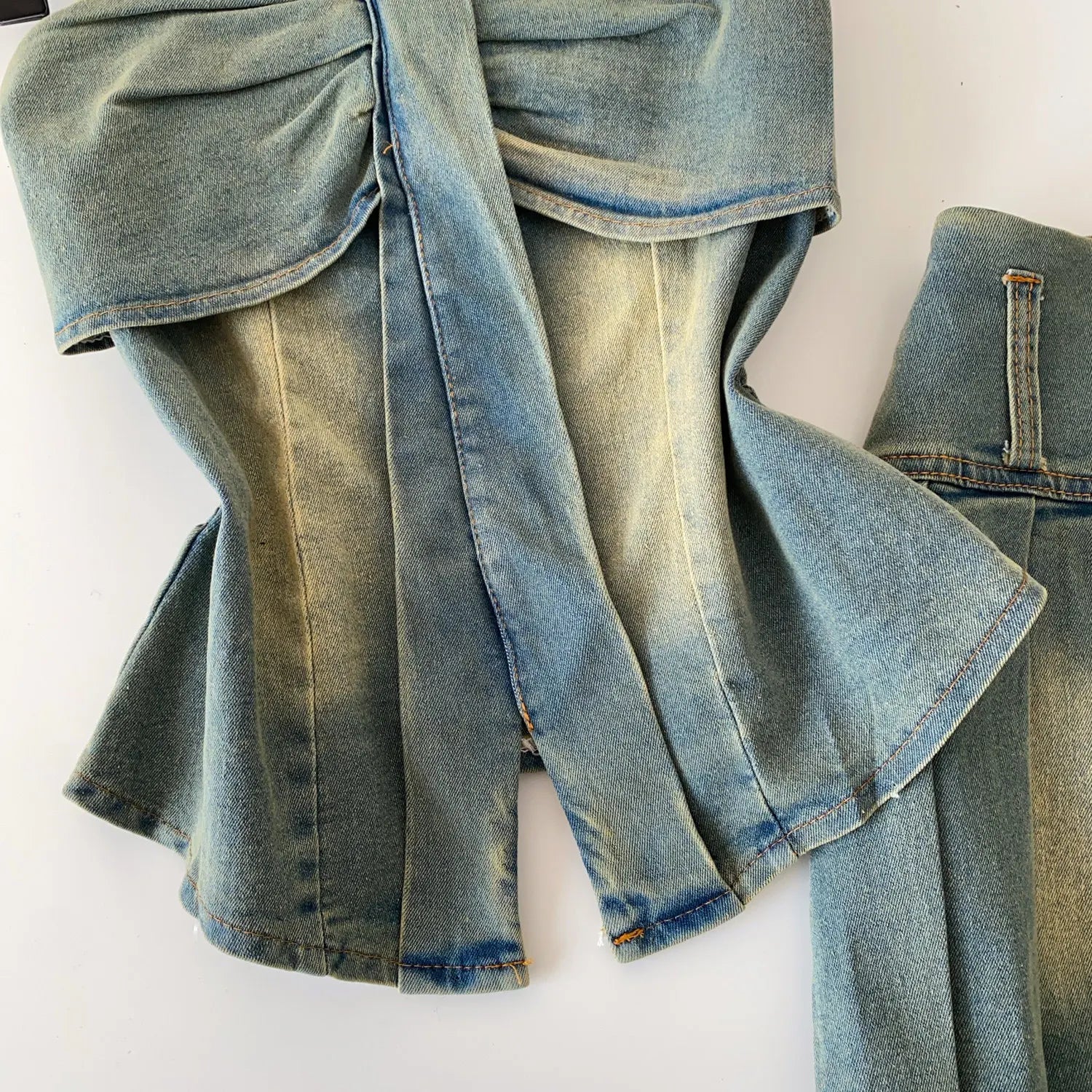 Denim Set With Sleeveless Cami Top And Mini Skirt Slim Fit Zipper