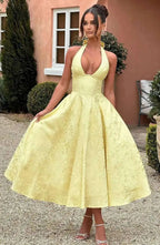 Backless Halter Evening Dress With Lace Jacquard For Elegant Special Occasions