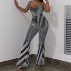 Backless Striped Jumpsuit With High Waist Flare Legs