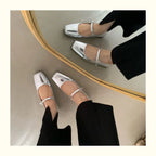 Mary Jane Flats With Square Toe Buckle Strap Retro Styled Women's Shoes