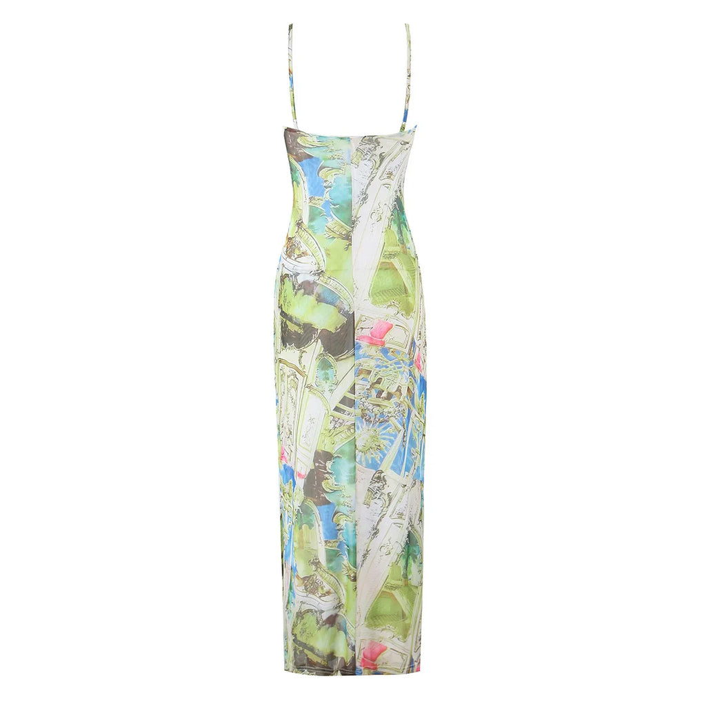 Sunlit Printed Strap Dress With Slim Fit Silhouette