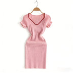 Ribbed Knit Sundress With Ruffle Trim V Neck Chic Glam Glow