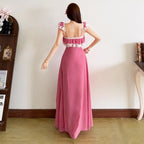 Sweet Style Patchwork Lace Dress With Square Collar Backless Sleeveless Bodycon