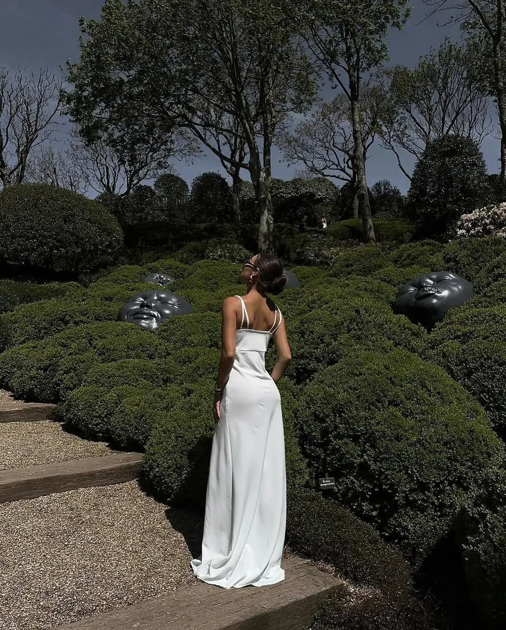 Lace Trim Maxi Dress With Spaghetti Straps And Slit