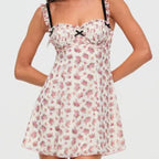 Floral Print Women Sexy Hollow Out Backless A-line Sling Mini Dress