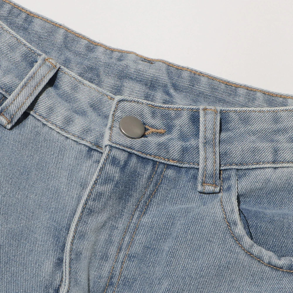Floral Design Sense Casual Denim Trousers For Women High Waist Spliced Button  Loose Wide Leg Pants