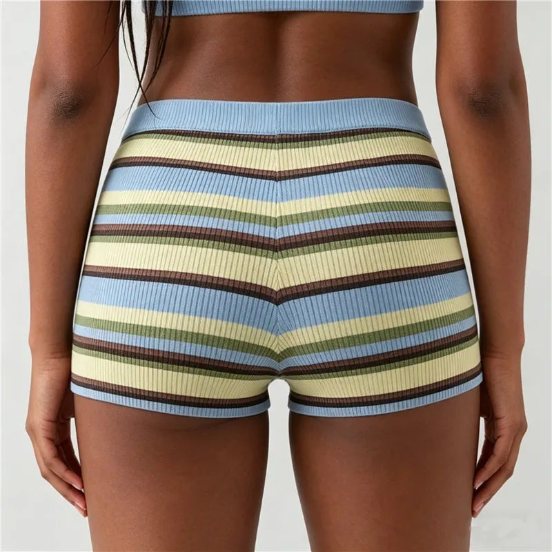 Striped Ribbed High Waist Shorts