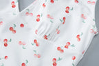 Cherry Print Straps Backless Draped Mini Dress