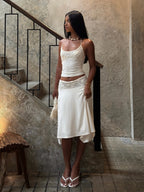 White Lace Patchwork Halter Set With Tank Top And A Line Skirt