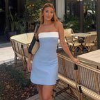 Block Strapless Patchwork Mini Dress