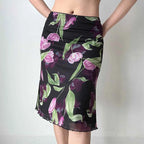 Vintage Floral Mesh High Waist Midi Mermaid Skirt