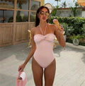 Pink Bandeau Bikini Set With Push Up Top
