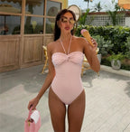 Pink Bandeau Bikini Set With Push Up Top