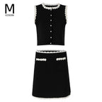 Black And White Skirt Set For Women With Elegant Contrast Design