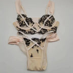 Sexy Lace Push Up Bra And Panty Set Featuring Semi Sheer Floral Design With Ring Embellishment
