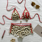 Leopard Print Halter Bikini Set With Triangle Top And Low Rise Bottoms For Women Flirty Sunlit Vacations