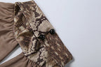 Snake Print Halter Backless Crop Top and Shorts Set Plunge Neck Bodycon Two Piece Clubwear