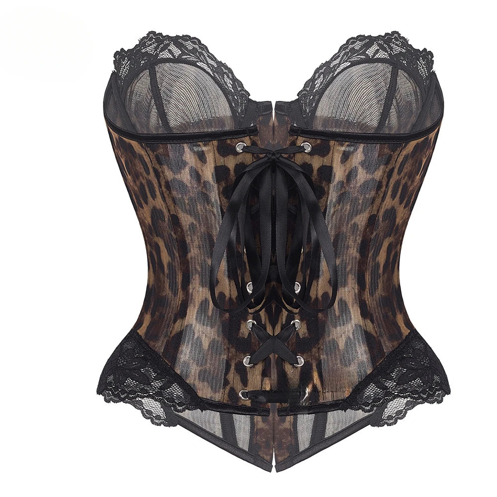 Leopard Print Mesh Corset Bustier