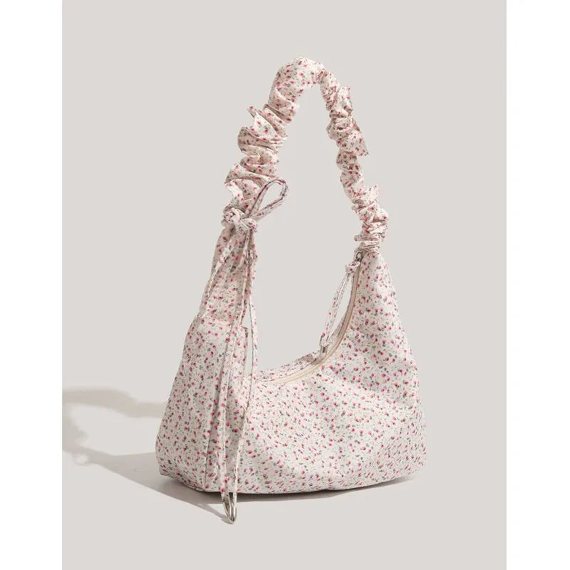 Fairycore Floral Canvas Shoulder Bags With Drawstring