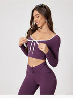Woman Long Sleeve Seamless Round Neck Casual Yoga Clothes Gymwear Quick-Dry Running Workout Sportswear