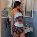 Polka Dot Strapless Vest Top And Color Block Two Piece Set For High Waist Summer Chic Bodycon Skirt Outfit
