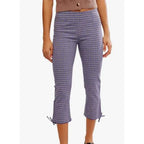 Capri Pants Elastic Low Waist 3/4 Length Pants Y2K Aesthetic Plaid Slim Cropped Trousers with Bow Decor