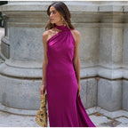 Sexy Satin Ribbon Backless Halter Dress For Elegant Evening Gown