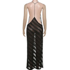 Mesh Halter Maxi Dress With See Through Bodice Sleeveless Backless