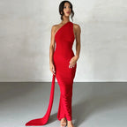 One Shoulder Backless Ruched Dress