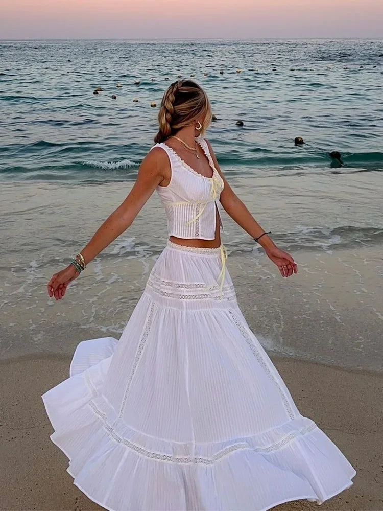 White Lace 2-Piece Maxi Skirt Set