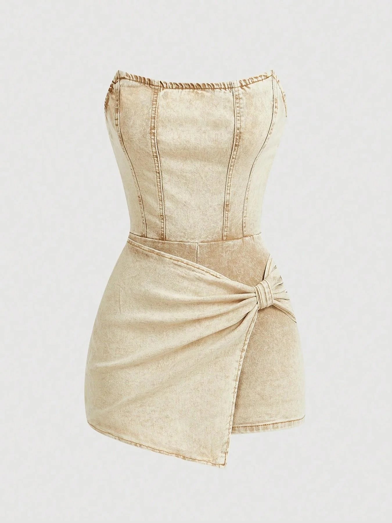Twisted Front Denim Tube Dress