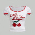 Cherry Print Lace Trim Crop Top