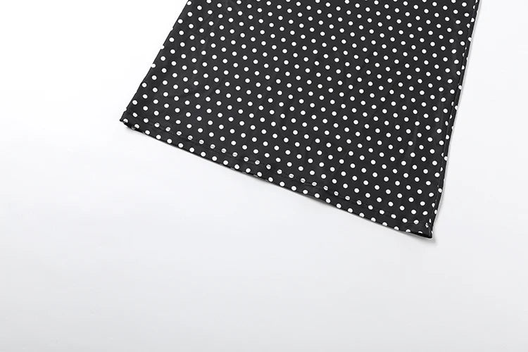 Black Lace Patchwork Two Piece Set With Backless Tube Top And Polka Dot Skirt