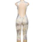 Leopard Print Hollow Out One Piece Romper With Backless Detail Sleeveless O Neck