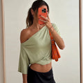 One Shoulder Crop Top For Women Short Sleeve