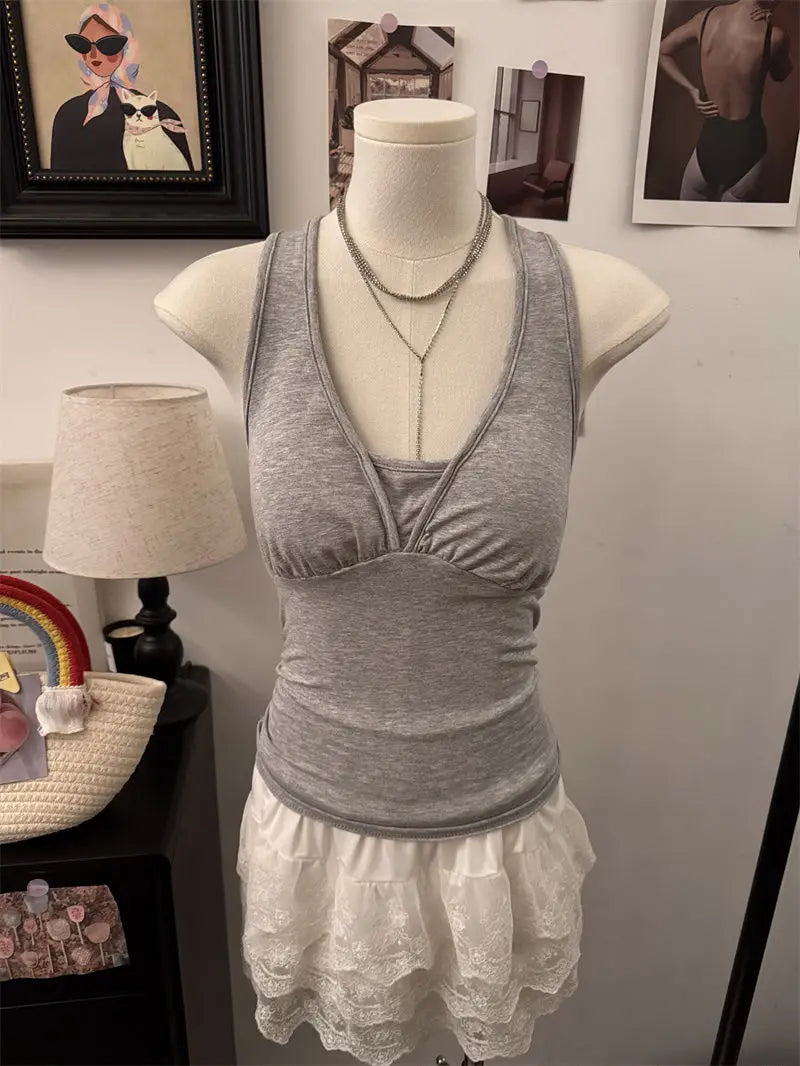 Y2K Halter Neck Backless Crop Tank Top