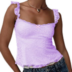 Fashion Women's Lace Floral Patchwork Cami Tops Sleeveless Open Back Low Cut