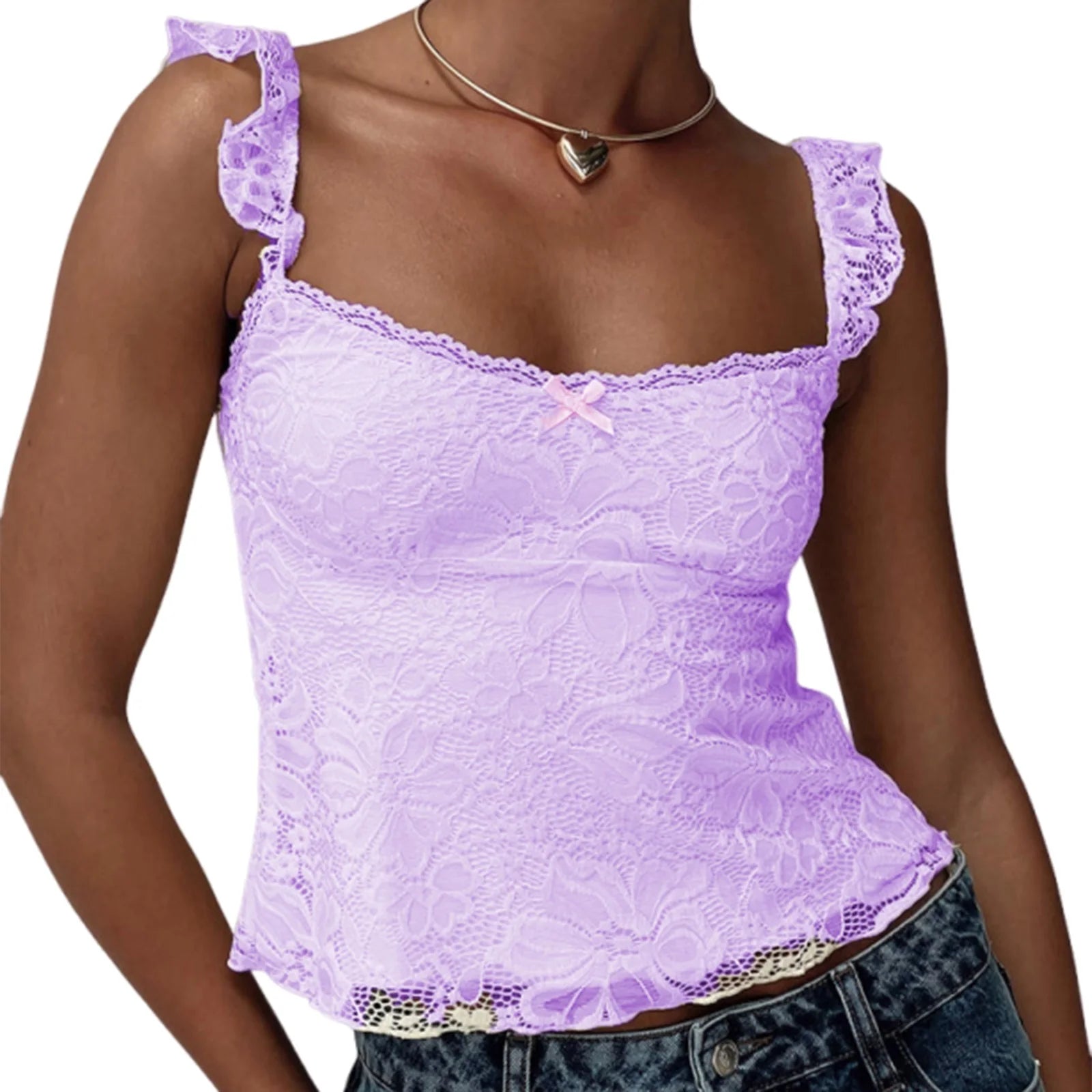 Fashion Women's Lace Floral Patchwork Cami Tops Sleeveless Open Back Low Cut
